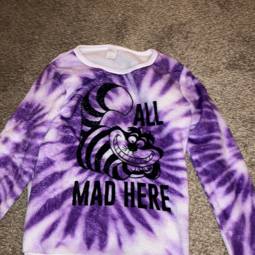 Alice In wonderland tie dye fuzzy sweatshirt